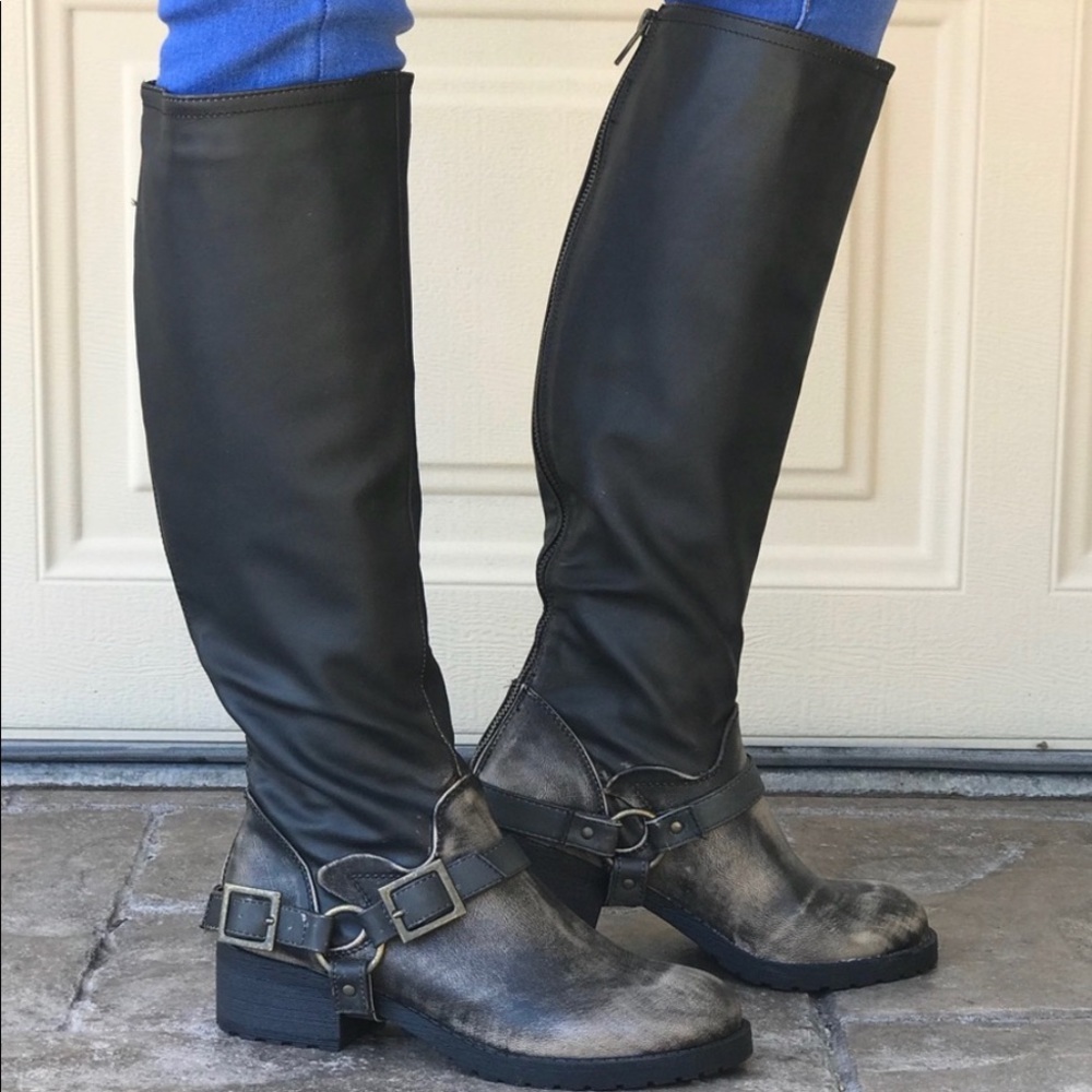 Neoprene Two Tone Rugged Sole Harness Tall Boots